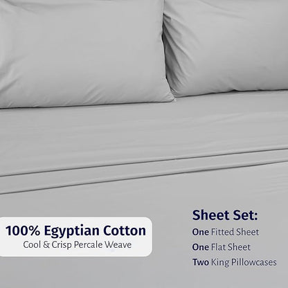 California Design Den Certified 100% Egyptian Cotton Sheets Cal King Size Set - Percale Sheet Set with Deep Pockets, Lightweight, Crisp, Durable Luxury Bedding - Light Grey