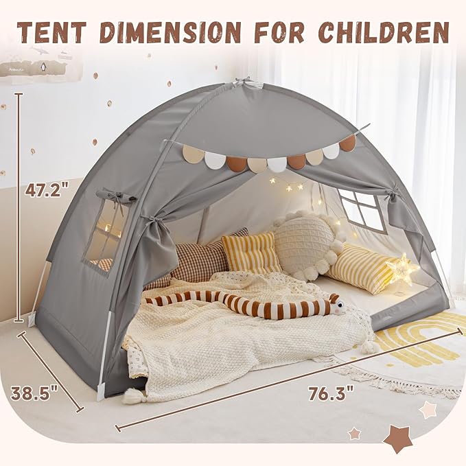 Sherilyn Bed Tent Bed Canopy Bunk Twin Size for Kids, Toddler Tent Indoor Floor Privacy Sleeping Tents Playhouse Drafty Room, Twin Bed Tents Blackout Space on Bed for Boys Girl Birthday, House Gift