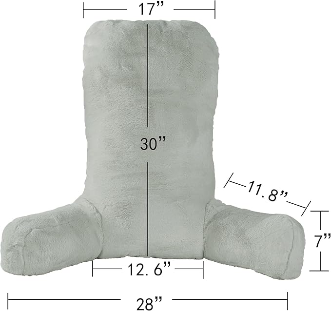 Faux Fur Assembly Need DIY Extra Large Backrest Reading Bed Rest Pillow with Arms and Pockets for Sitting in Bed Couch Sofa, Removable Cover & Filling Seprated, 28" x 30" x17", Moss Green
