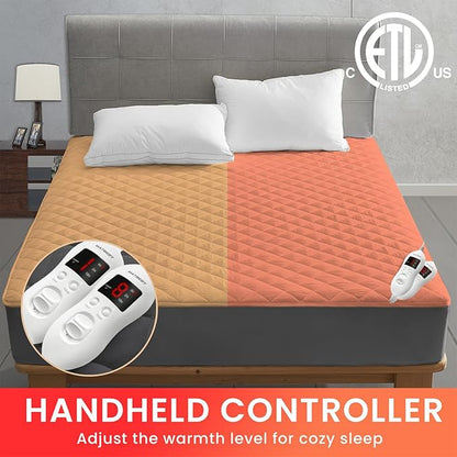 Heated Mattress Pad Queen Size, Electric Mattress Pad Cover w/Dual Control 8 Heating Settings, Bed Warmer w/ 4 Auto Shut Off Settings, UL Certified, Deep Pocket, Machine Washable, Dark Grey