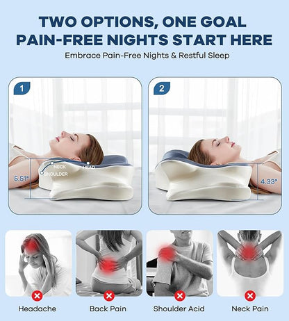 DONAMA Cervical Pillow for Neck and Shoulder,Contour Memory Foam Pillow,Ergonomic Neck Support Pillow for Side Back Stomach Sleepers with Pillowcase-King Size