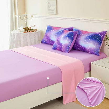 URBONUR 6Pcs Glitter Comforter Set for Girls Full Size Colorful Gradient Galaxy Bedding Set Kids Teen Comforter Sets Bed in A Bag Full (Purple Blue)