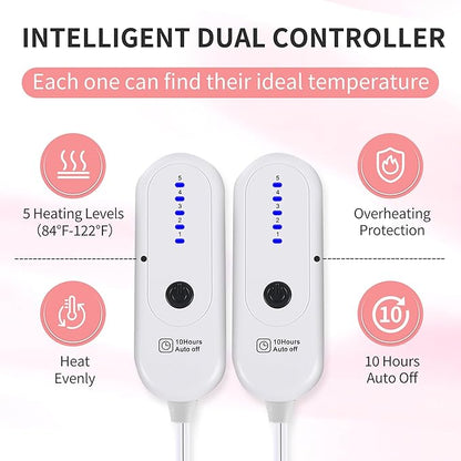 ESTINGO Heated Blanket Queen, Dual Control Electric Blanket Queen Size with 5 Heating Levels & 10 Hours Auto Off, Machine Washable Plush Heating Blanket for Bed Camping Office 84" x 90", Pale Pink