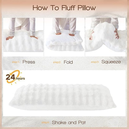 YZ HOME Faux Fur Fluffy Body Pillow for Adults - Firm Body Pillow Insert with Shredded Blue Memory Foam, Adjustable Height, Soft Support for Side Sleeping, Pregnant Women, Washable, 20x54 Inch (White)