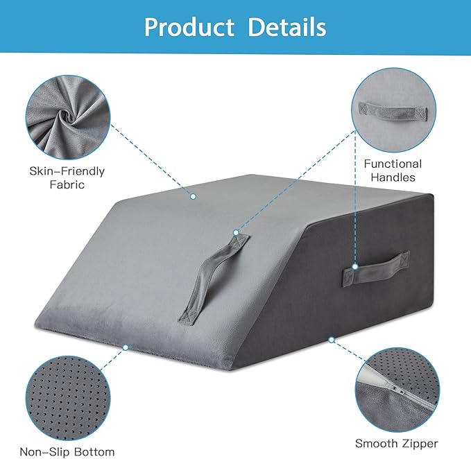 Leg Pillow Elevation Blood Circulation, Leg Wedge for Elevation for Swelling, Leg Elevating Pillow for After Surgery Memory Foam Foot Knee Pillow for Back Sleeping 23.6×16.8×8 Inch Short Plush