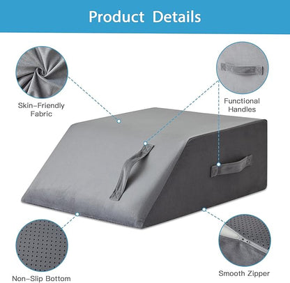 Leg Pillow Elevation Blood Circulation, Leg Wedge for Elevation for Swelling, Leg Elevating Pillow for After Surgery, Memory Foam Foot Knee Pillow for Back Sleeping 24×22×8 Inch Short Plush