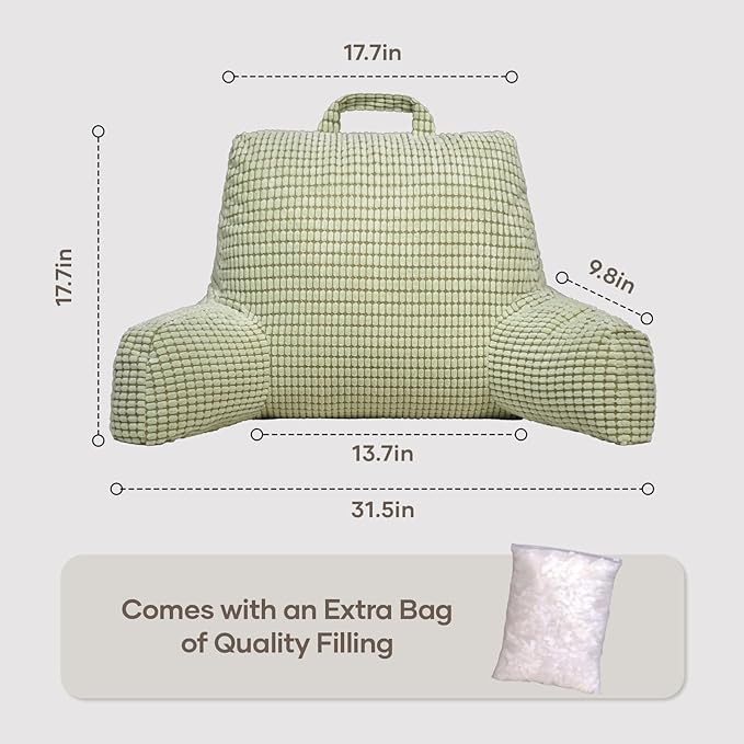 NOONTIDE Reading Pillow with Top Handle,Uniquely Designed Soft Fabric, Ergonomic Back Support for Bed,Cover Washable Sit up Pillow,Watching TV/Gaming/Relaxing(Green)