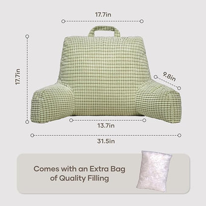 NOONTIDE Reading Pillow with Top Handle,Uniquely Designed Soft Fabric, Ergonomic Back Support for Bed,Cover Washable Sit up Pillow,Watching TV/Gaming/Relaxing(Green)