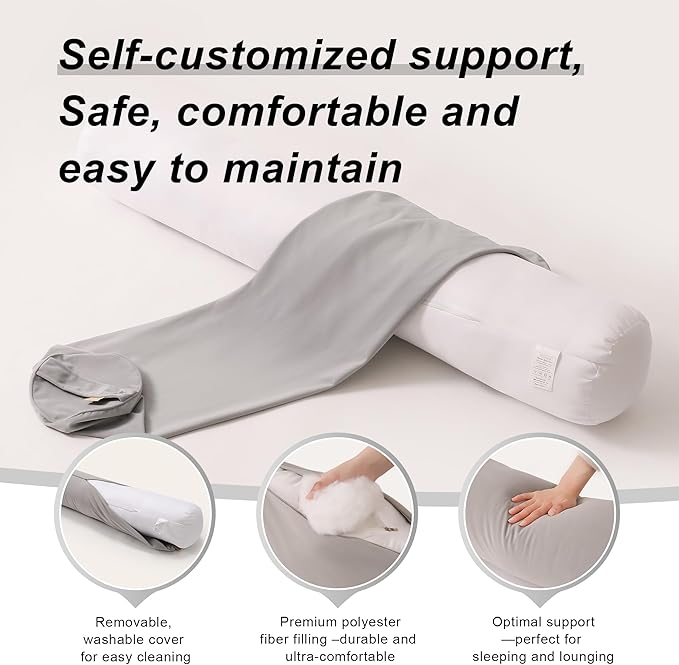Cuddle Pillow – Body Pillow for Adults, Long Bolster Pillow for Bed, Soft & Supportive for Restful Sleep,39 x 7.87 Inches,Zinc Gray
