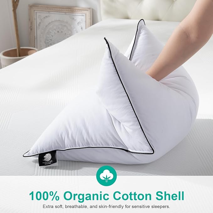 APSMILE Luxury Goose Feather Pillow for Sleeping, Medium Firm Feather Down Pillows King Size Set of 2,600TC Organic Cotton Cover Hotel Collection Bed Pillows (White, 20"x36")