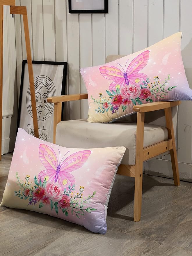 CVHOUSE Rainbow Butterfly Duvet Cover Twin Size,Rainbow Flower Bedding Set,Floral Comforter for Girls Kids Teens,1 2 Pillowcases 3 Piece Twin 71'x87'