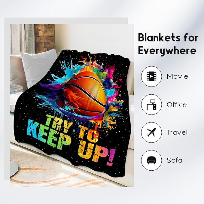 Basketball Blanket for Girls, Basketball Gifts for Boys Adults Sport Lovers, Kids Throw Blankets for Team Player Couch Sofa Home Decor (Colorful, 40x50 Inch)