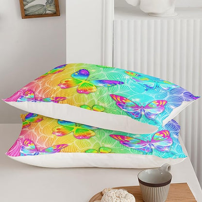 Rainbow Butterfly Full Size Comforter Set for Girls, Colorful Quilt Set Room Decor, 1 Comforter and 2 Pillowcases