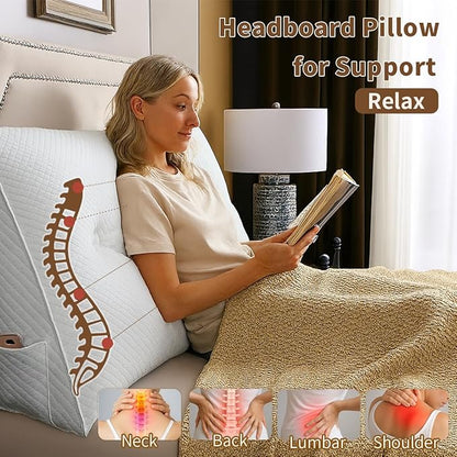 Wedge Headboard Pillow for Bed, Twin Dorm Headboard Pillow Support for Sitting Up, Reading, Relaxing, Bolster Pillow with Removable Washable Cover, White