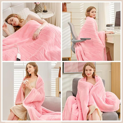 Premium Heated Blanket King 90"×100",Ultra Cosy Soft Electric Blanket with 8 Heating Levels,Dual Control Plush Fast Heating Faux Rabbit Fur for Bed - Auto Shut Off,Machine Washable(Pink)