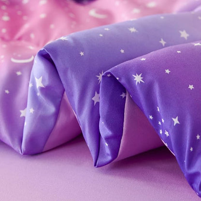 URBONUR 6Pcs Twin Comforter Set for Girls Colorful Pink Purple Blue Gradient Galaxy Printed Bedding Set Kids Teen Bed in A Bag