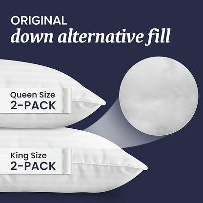 Beckham Hotel Collection Bed Pillows with Cotton Pillowcases King Size Sets of 2, Soft Down Alternative Pillows for Sleeping, Open End Cases for Easy Changing, White