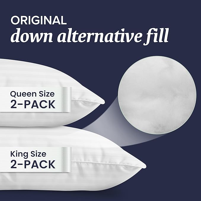 Beckham Hotel Collection Bed Pillows with Cotton Pillowcases King Size Sets of 2, Soft Down Alternative Pillows for Sleeping, Open End Cases for Easy Changing, Dark Gray