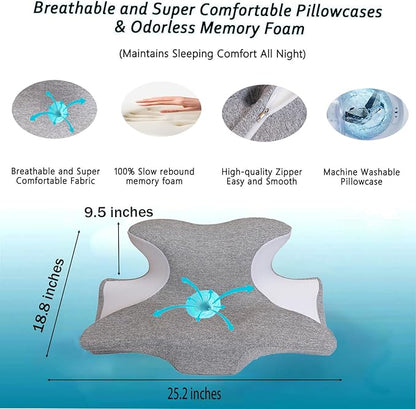 Bed Rest Reading Pillow，Chin and Back Support Pillow，Headboard Wedge Pillow，Ergonomic Memory FoamLying, Reclining, and Prone Sleepers，Sitting up Pillow，Relieve Neck/arm Pain- Grey