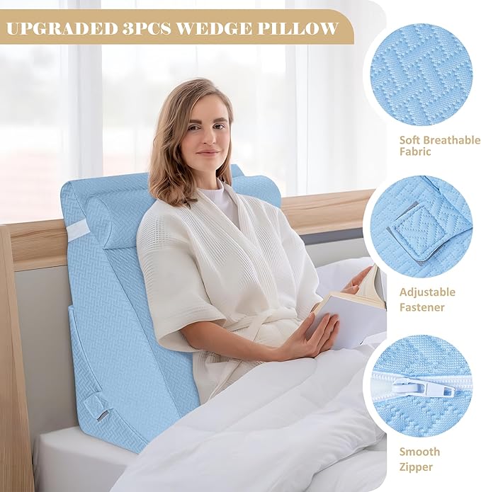 Bed Wedge Pillow for Sleeping, Adjustable Wedge Pillow Set for After Surgery, Elevated Triangle Pillow for Acid Reflux and Back Pain Relief, Post Surgery, Sleep Apnea, Back Suppor