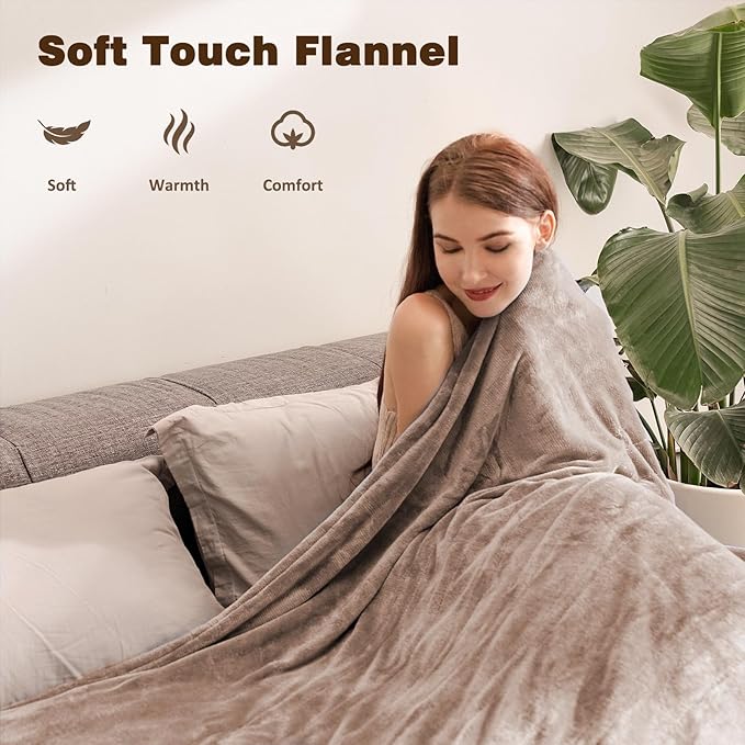 Electric Blanket King with Dual Control-100x90 Soft Double-Sided Flannel Heating Blanket, 9 Heat Levels & 10 Hours Timer Heated Throw, Machine Washable, Gift for Mom Dad - Camel
