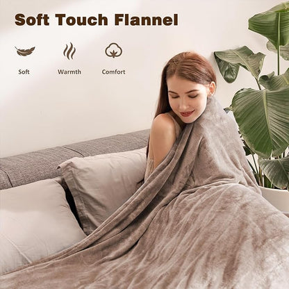 Electric Blanket King with Dual Control-100x90 Soft Double-Sided Flannel Heating Blanket, 9 Heat Levels & 10 Hours Timer Heated Throw, Machine Washable, Gift for Mom Dad - Camel