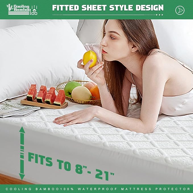 UNILIBRA Waterproof Twin Size Mattress Protector, 3D Air Rayon Made from Bamboo Cooling Mattress Cover, Breathable Deep Pocket Mattress Pad Fits to 8''-21'' White