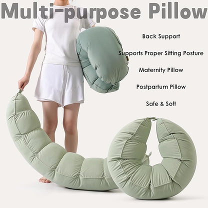 Peallow(Pat. Pend) – Long Round Body Pillow for Adults, Bolster Pillow for Sleeping, Soft and Supportive Pillow for Sleeping & Lumbar Support (Celadon Green,47")