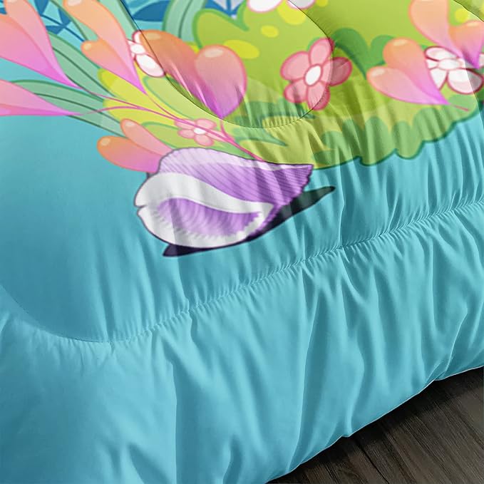 Mermaid Comforter Set Queen Size Fairy Tale Sea Shell Grass Bedding Set Fish Quilt Bed Set for Kid Girls with 1 Comforter and 2 Pillowcases