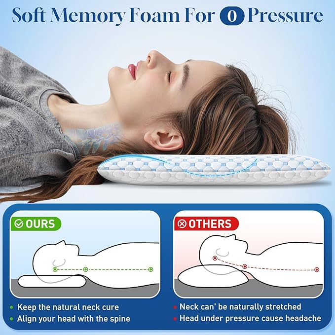 CloudBliss Ultra Slim 2.75” Pillows for Side | Back | Stomach Sleepers, Memory Foam Flat Pillow, Low Profile Sleeper Pillows with Double Sided Comfortable Breathable Pillow Cover, Queen