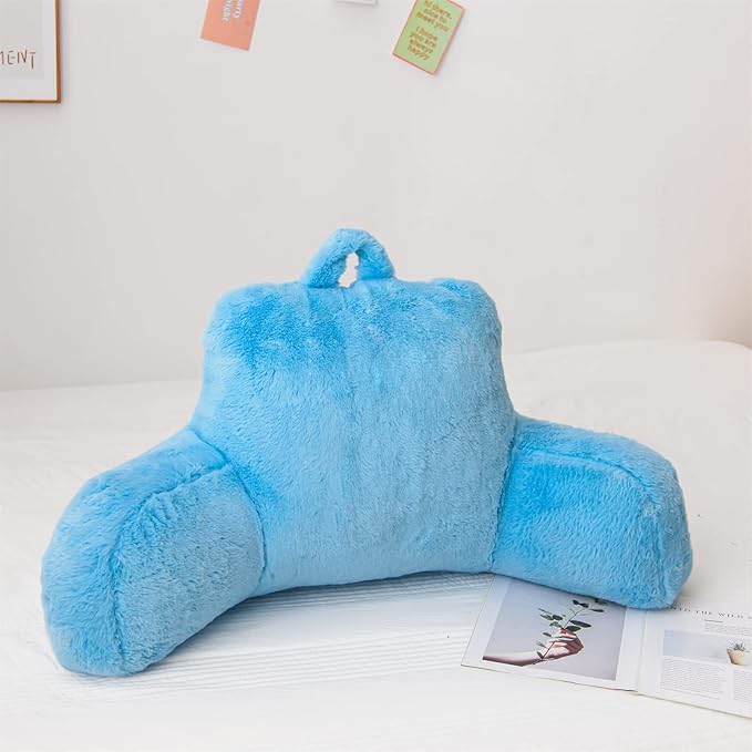 Aimuan Reading Pillow Bed Rest Pillow with Arms Rabbit Fur Cushion for Adults Teens Incline Rest Sitting up & Sleeping Snoring Pillow with Pregnancy Lumbar Back Support (Standard, Blue)