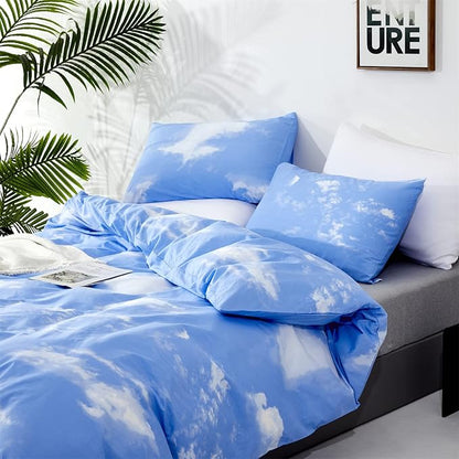 Wellboo Blue Sky Comforter Sets Full Blue and White Clouds Bedding Comforter Sets for Women Girls Soft Health Casual Abstract Cloud Print Bed