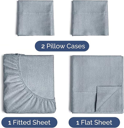 Twin XL 4 Piece Sheet Set - Comfy Breathable & Cooling - Soft Hotel Luxury Bedding Set with 8-16 Inch Deep Pockets - 1 Flat & 1 Fitted Sheet & 2 Pillowcases - Wrinkle Free & Easy Care - Heathered Blue