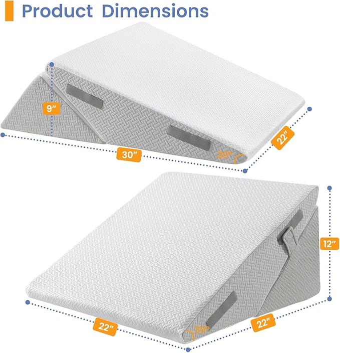 Sasttie Wedge Pillow for After Surgery, Adjustable Bed Wedge Pillow Headboard for Acid Reflux, Sleeping, Neck & Back Support, with Removable Cover, Light Grey & White