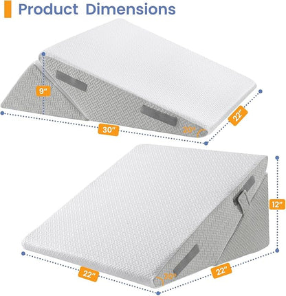 Sasttie Wedge Pillow for After Surgery, Adjustable Bed Wedge Pillow Headboard for Acid Reflux, Sleeping, Neck & Back Support, with Removable Cover, Light Grey & White