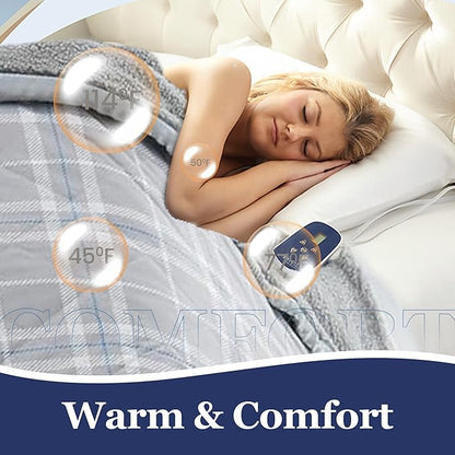Thermee Micro Flannel Heated Blanket With Sherpa Back, 10-Setting Electric Full Size, Programmable, Ultra-Soft Throw, Heating Thermal - Fashion Plaid Gray