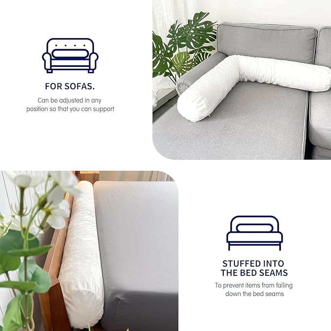 SyMax 7.8"x76" Body Pillow for King Bed, Memory Foam Bolster w/Removable Velvet Cover, Headboard Gap Filler Pillow, White