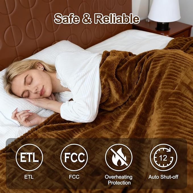 Heated Blanket Electric Queen,Waffle Heating Blanket with 12 Heat Levels, Fast Heating Blanket with 1-12 Timer Settings, Overheat Protection with ETL & FCC for Home Office Sofa-84"x90"