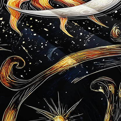 Sun and Moon Bedding Set Twin Size,Yellow Galaxy Celestial Bedding for Kids Boys Girls Teens Room Boho Decor,Black and Yellow Fluffy Comforter Sets with 2 Pillowcases.