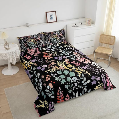 Erosebridal Colorful Floral Twin Bedding Set for Girls Boys Kids,Cute Boho Flower Comforter Set Rustic Home Decor,Funky Watercolor Wildflower Quilt Bed Set Bohemian Flowers Bed Comforter Set 2Pcs