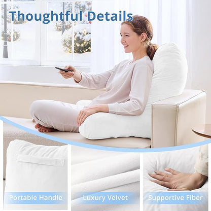 Sasttie 25-inch Reading Pillows for Sitting in Bed Adult, Jumbo Velvet Back Pillow Bed Sitting Up, XL High Back-Rest Support Cushion for Sit Up on Couch & Floor, Oeko-Tex Certified, White