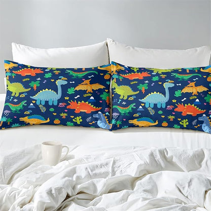 Dinosaur Comforter Set for Boys, Cartoon Dinosaur Bedding Set Queen Size, Cute Blue Pattern Dinosaurs Comforter Sets for Kids Teens Soft Breathable All Season Quilt 3Pcs with 2 Pillowcases