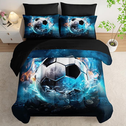 Kids Football Comforter Set,Bed in a Bag Full Size 7 Pieces,Sports Themed Bed Set for Boys Teens,7Pcs Bedding Set with Comforter,Fitted Sheet,Flat Sheet,Pillowcases.