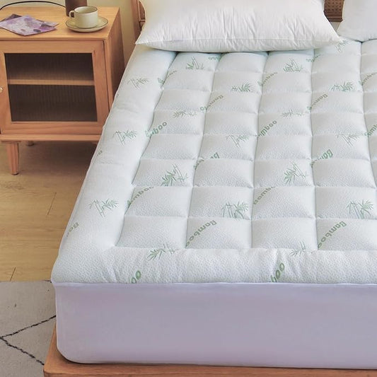 oaskys Mattress Topper Twin Size - Cooling Extra Thick Breathable Viscose Made from Bamboo Mattress pad - Soft Quilted Fitted Mattress Cover with Down Alternative Fill (8-21”Deep Pocket)