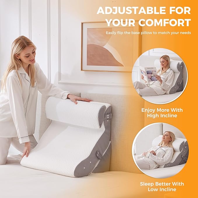 4PCS Wedge Pillow Set for After Surgery, 10-in-1 Adjustable Wedge Pillow for Acid Reflux Relief, Bed Wedge Pillows for Sleeping, Snoring & Back Pain Relief, Sit up Pillow for Bed, White