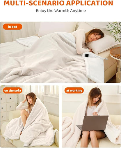 Heated Blanket Electric Blanket Full Size, Super Soft Cozy Upgraded Flannel Heating Blanket with 9 Heating Levels & 1-9 Hours Auto Off, Fast Heating & Overheat Protection, 72" x 84", Blush White