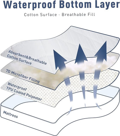 Sunflower Quilted Full Mattress Protector, Mattress Pad Full, Cotton Mattress Cover Waterproof, 18-22" Extra Deep Pocket Thin Version, Hypoallergenic Soft Durable