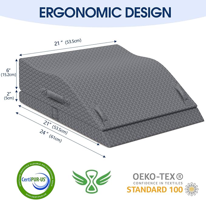 Elevation Pillows for Leg After Surgery, Memory Foam Adjustable Wedge Pillow for Injury or Rest, Ankle Pillow for Sleeping Blood Circulation Grey/Double Leg