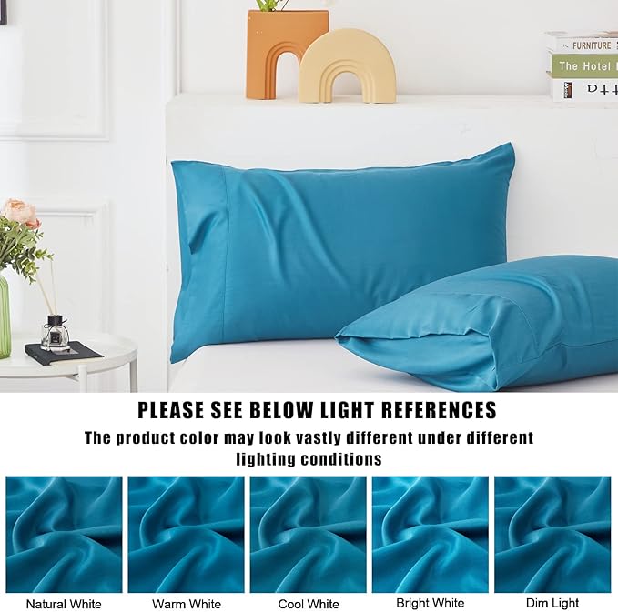 TELUS Blue Pillow Cases Queen Size 2 Pack, Bamboo Rayon Cooling Pillowcases with Envelope Closure, Cool Breathable Pillow Cover for Hot Sleepers & Night Sweats, 20x30 inches