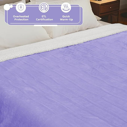 Electric Heated Blanket Full Size - 72"x84", Soft Flannel Heating Blanket, 10 Heating Levels, 1-12 H Auto Shut Off, Breathable Warm and Washable for Bed, Light Purple